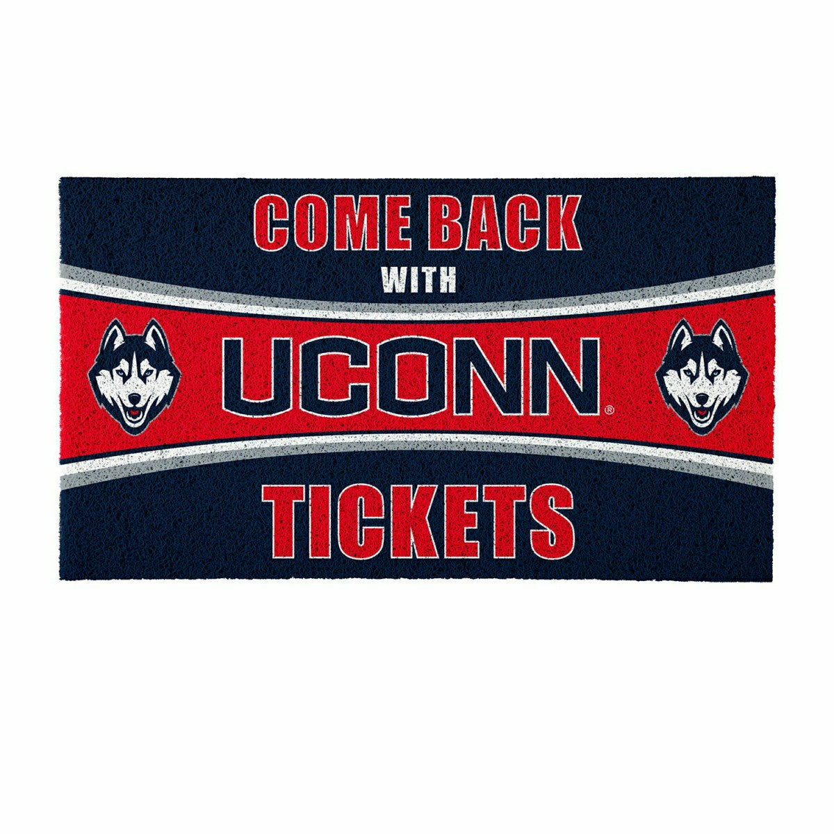 28" x 16" PVC Trapper Mat, Come Back with Tickets, Uconn - Collegiate