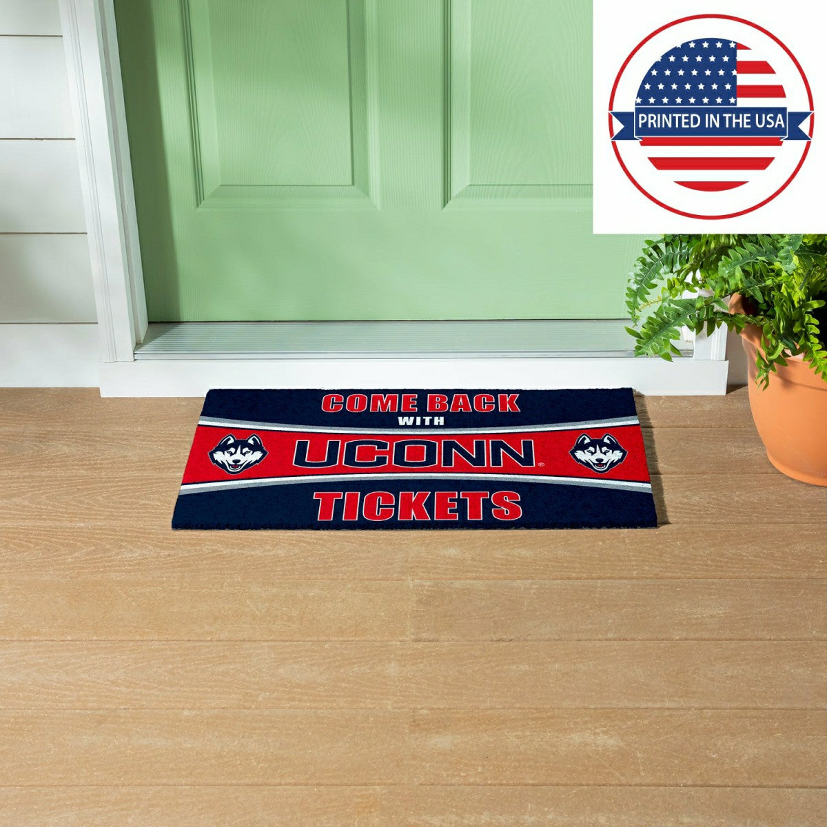 28" x 16" PVC Trapper Mat, Come Back with Tickets, Uconn - Collegiate