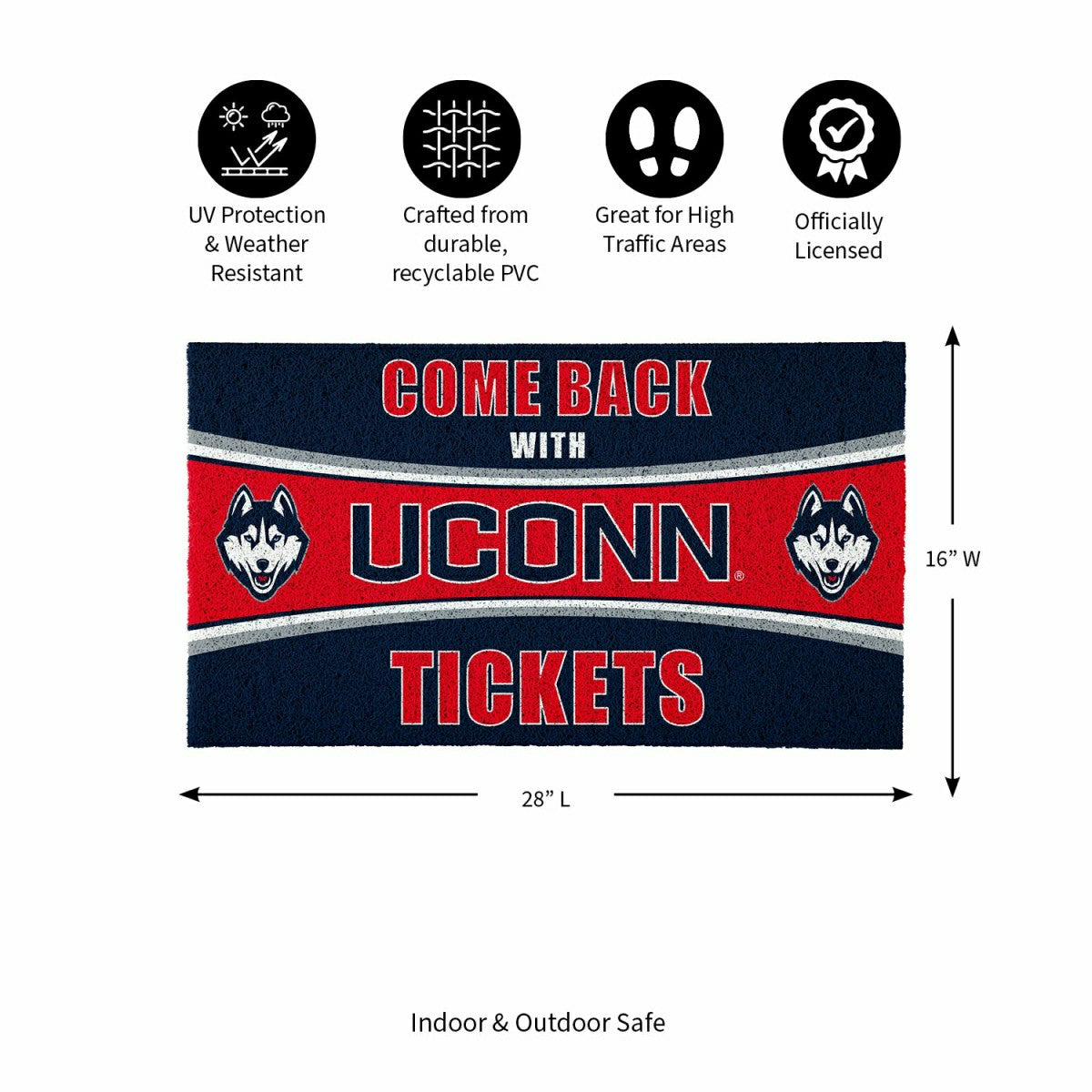28" x 16" PVC Trapper Mat, Come Back with Tickets, Uconn - Collegiate