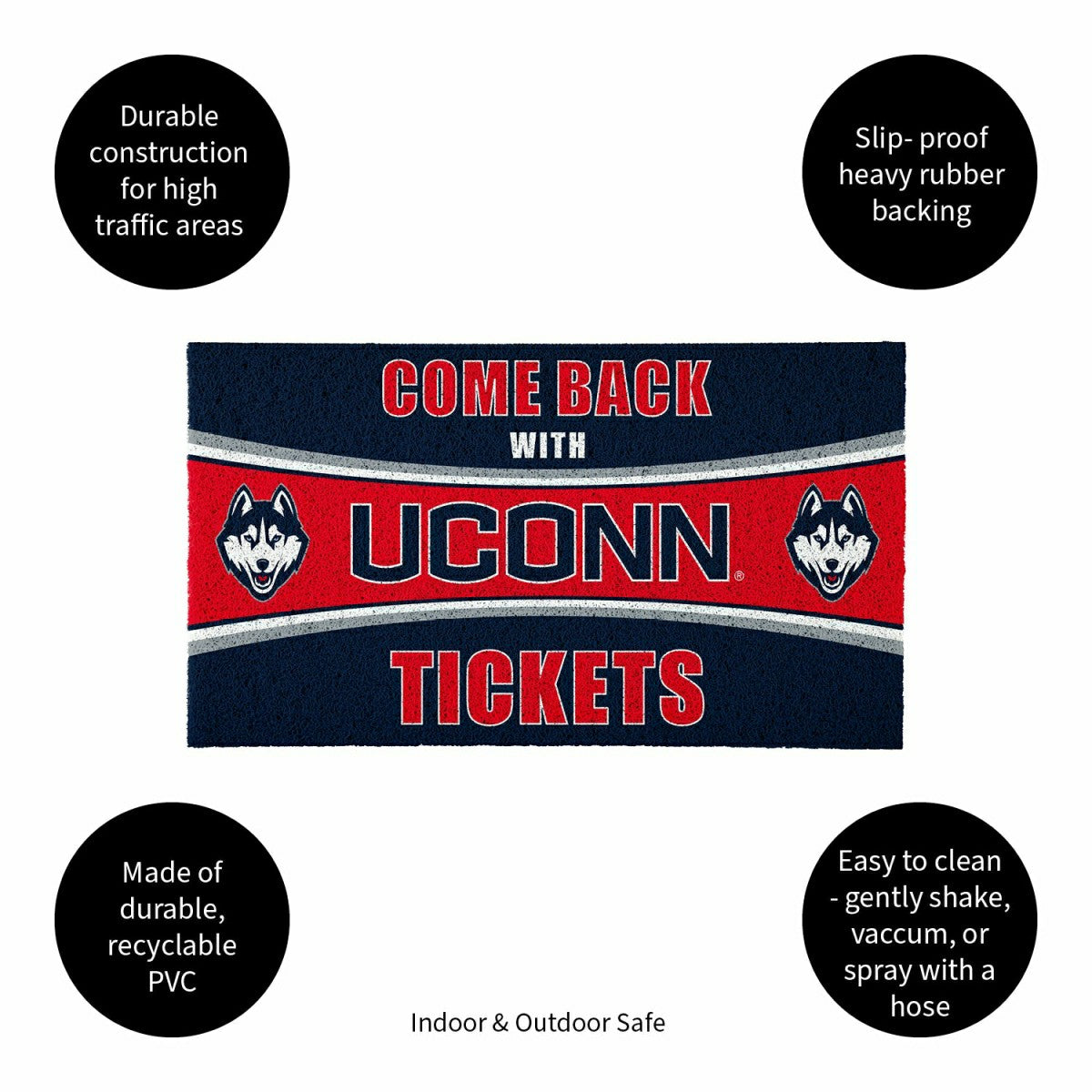 28" x 16" PVC Trapper Mat, Come Back with Tickets, Uconn - Collegiate
