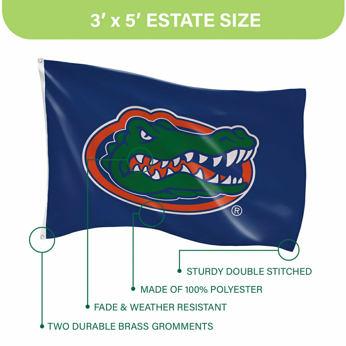 University of Florida Single Sided Flag w/ 2 Grommets, 3'x5' - Collegiate Home