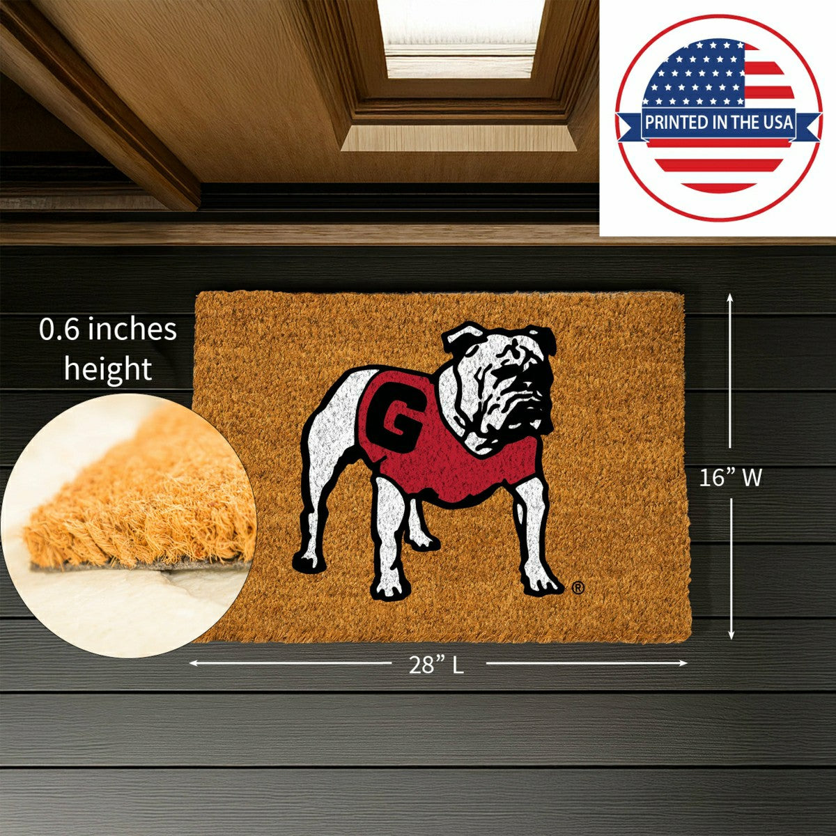 Coir Mat, 16"x28", University of Georgia, Alternate Bulldog Logo - Collegiate