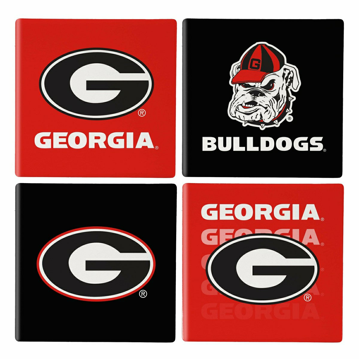 University of Georgia Ceramic Coasters Set, 4pcs with Wood Caddy - Collegiate Home