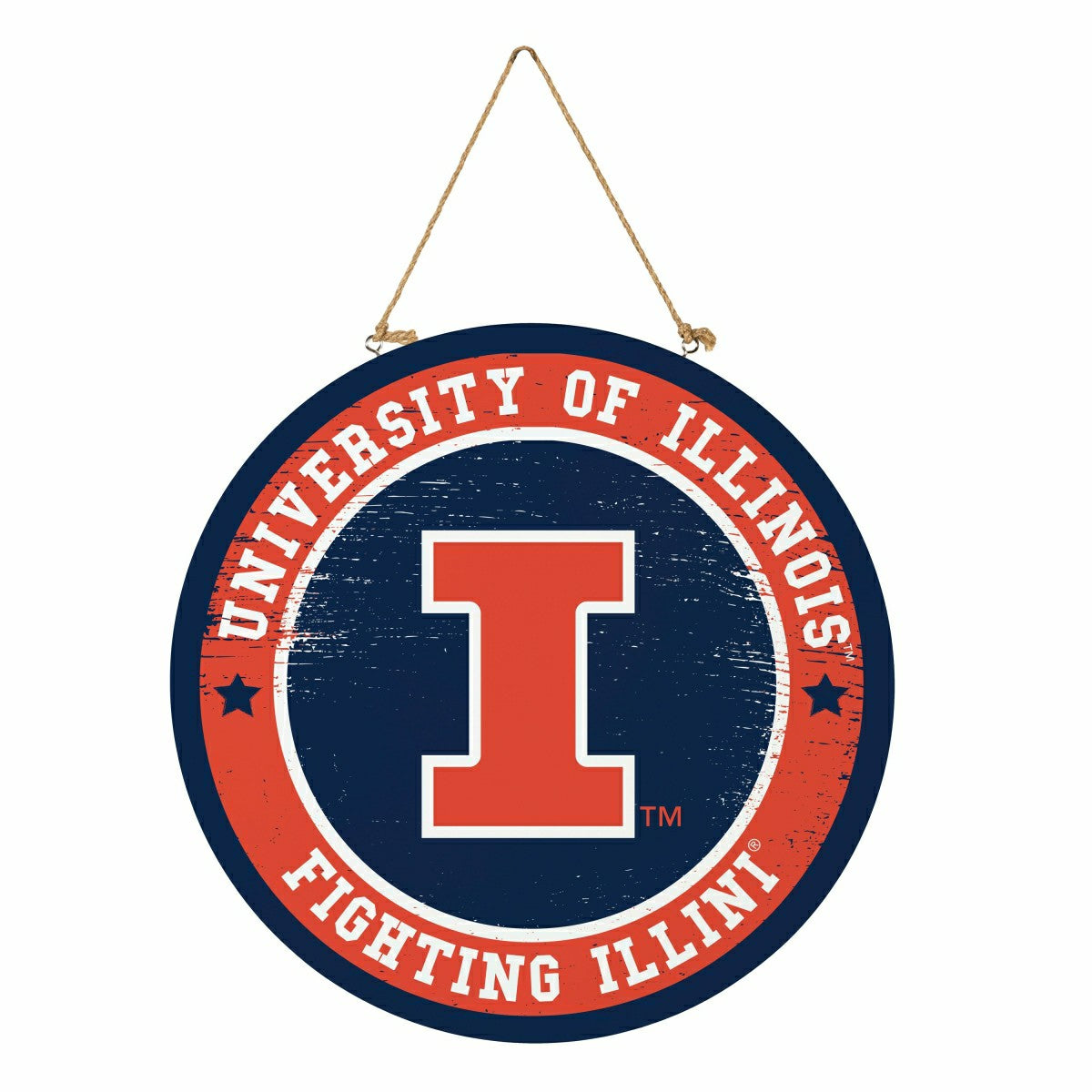 University of Illinois Round Door Décor with Hanging Rope, 18x18 - Collegiate Home