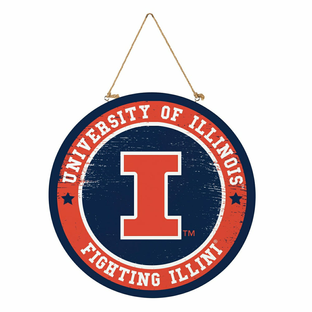 University of Illinois Round Door Décor with Hanging Rope, 18x18 - Collegiate Home