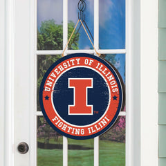 University of Illinois Round Door Décor with Hanging Rope, 18x18 - Collegiate Home