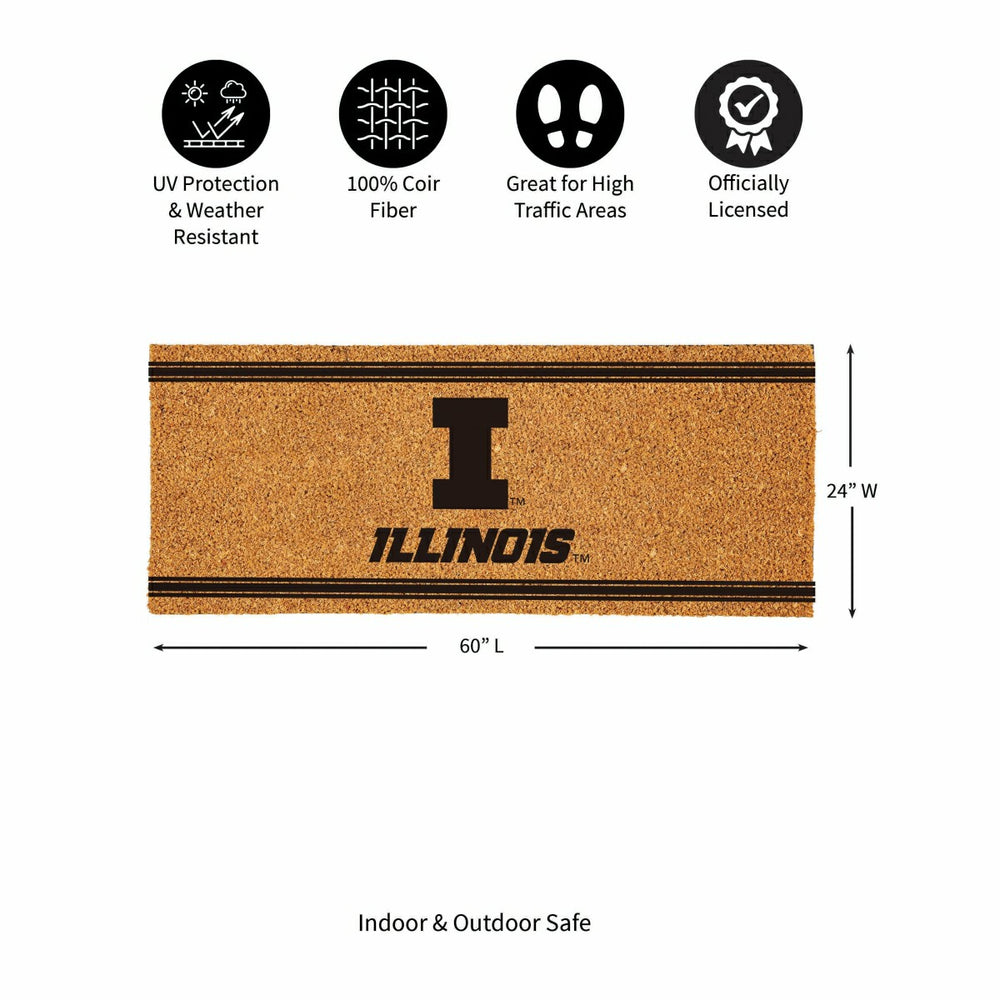 University of Illinois Extra Large One Color Coir Mat, 60"x24" - Collegiate
