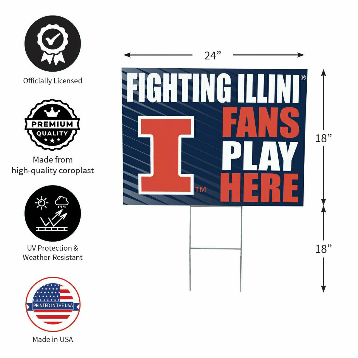 University of Illinois Coroplast Yard Sign "Fans Play Here" - Collegiate Home