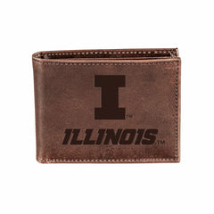 University of Illinois, Bi-Fold Wallet, Brown, CH, 100% Genuine Leathe - Collegiate Home