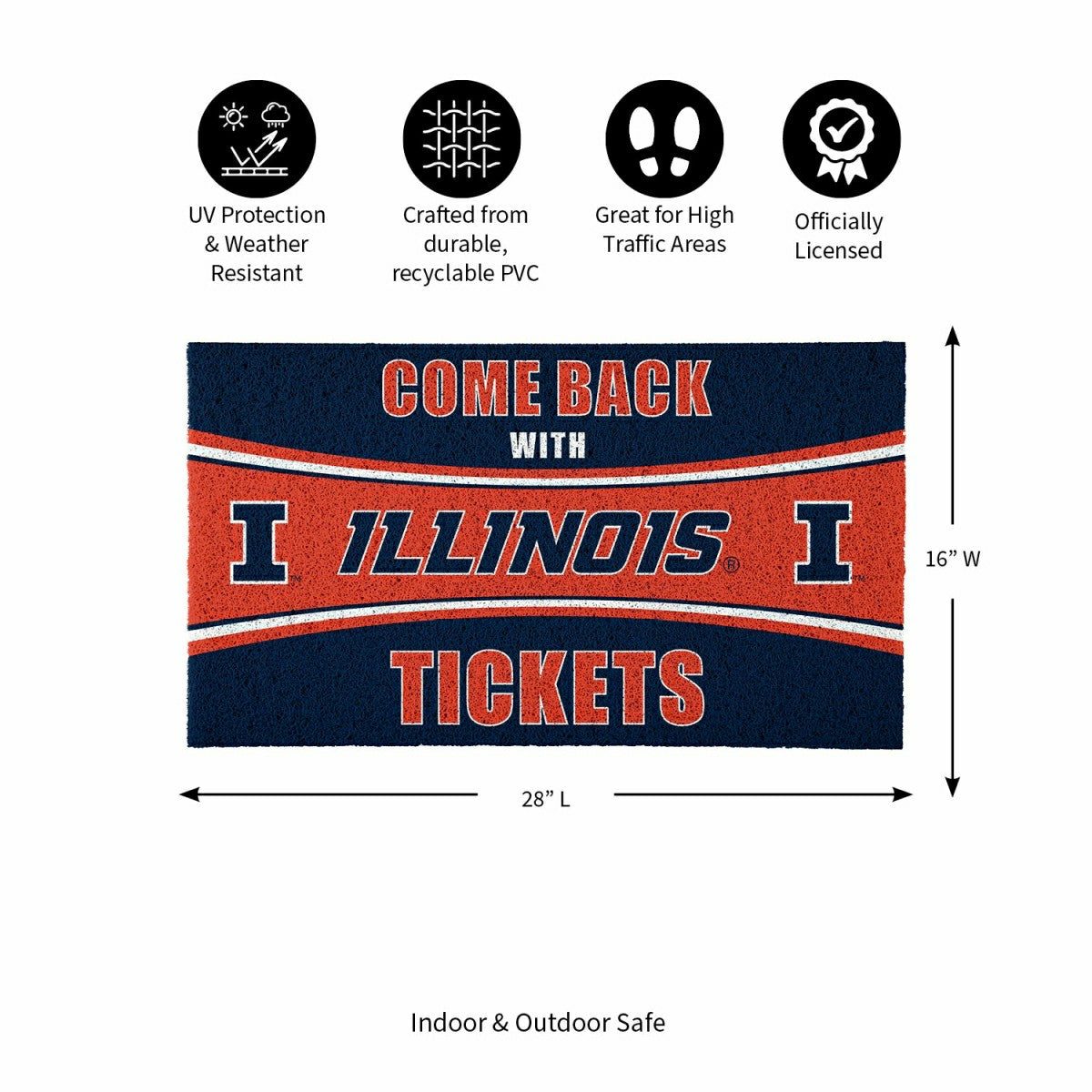 28" x 16" PVC Trapper Mat, Come Back with Tickets, University of Illin - Collegiate