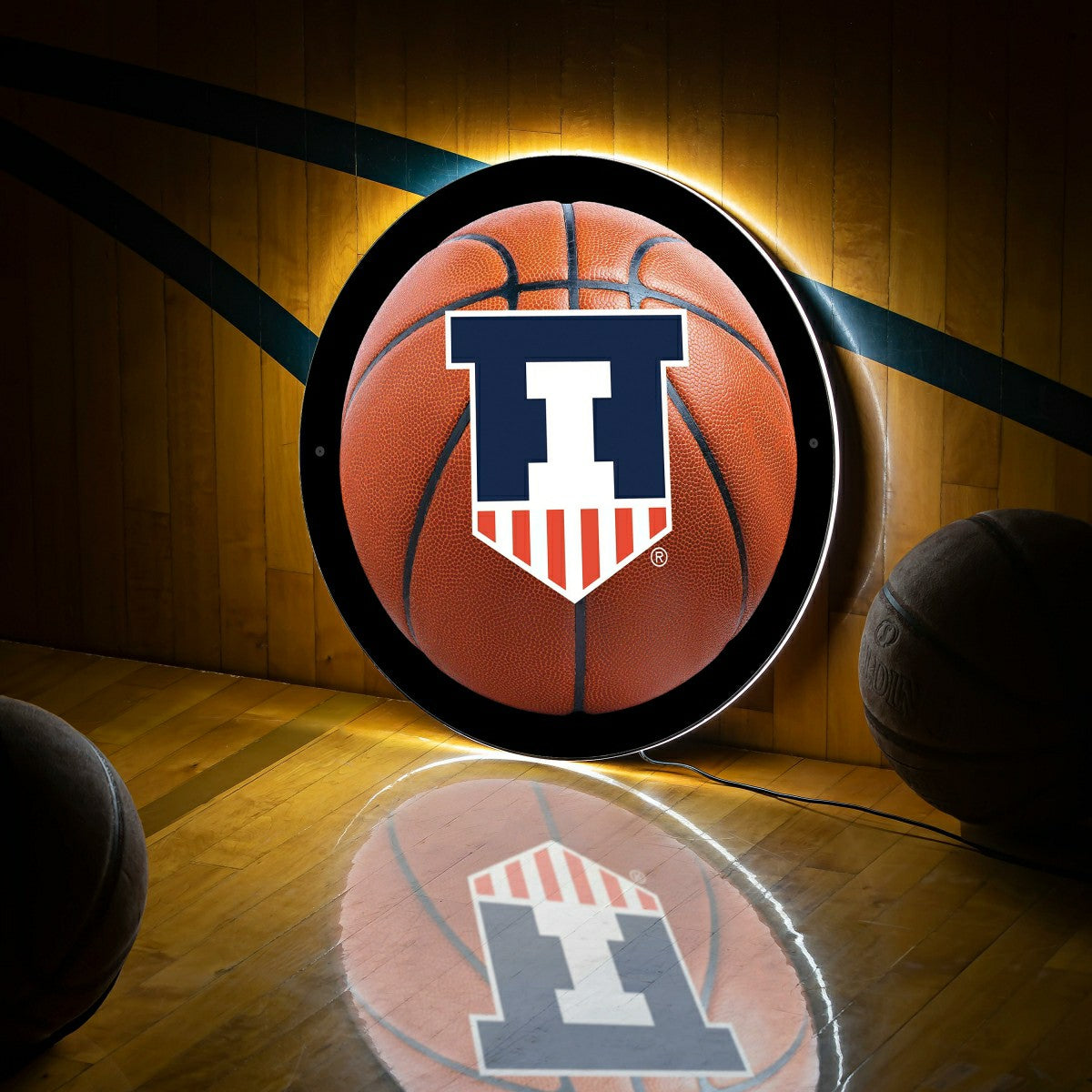 LED Wall Decor, Round, Med, Illinois, Basketball - Collegiate Home