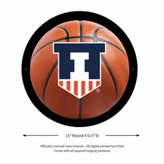 LED Wall Decor, Round, Med, Illinois, Basketball - Collegiate Home
