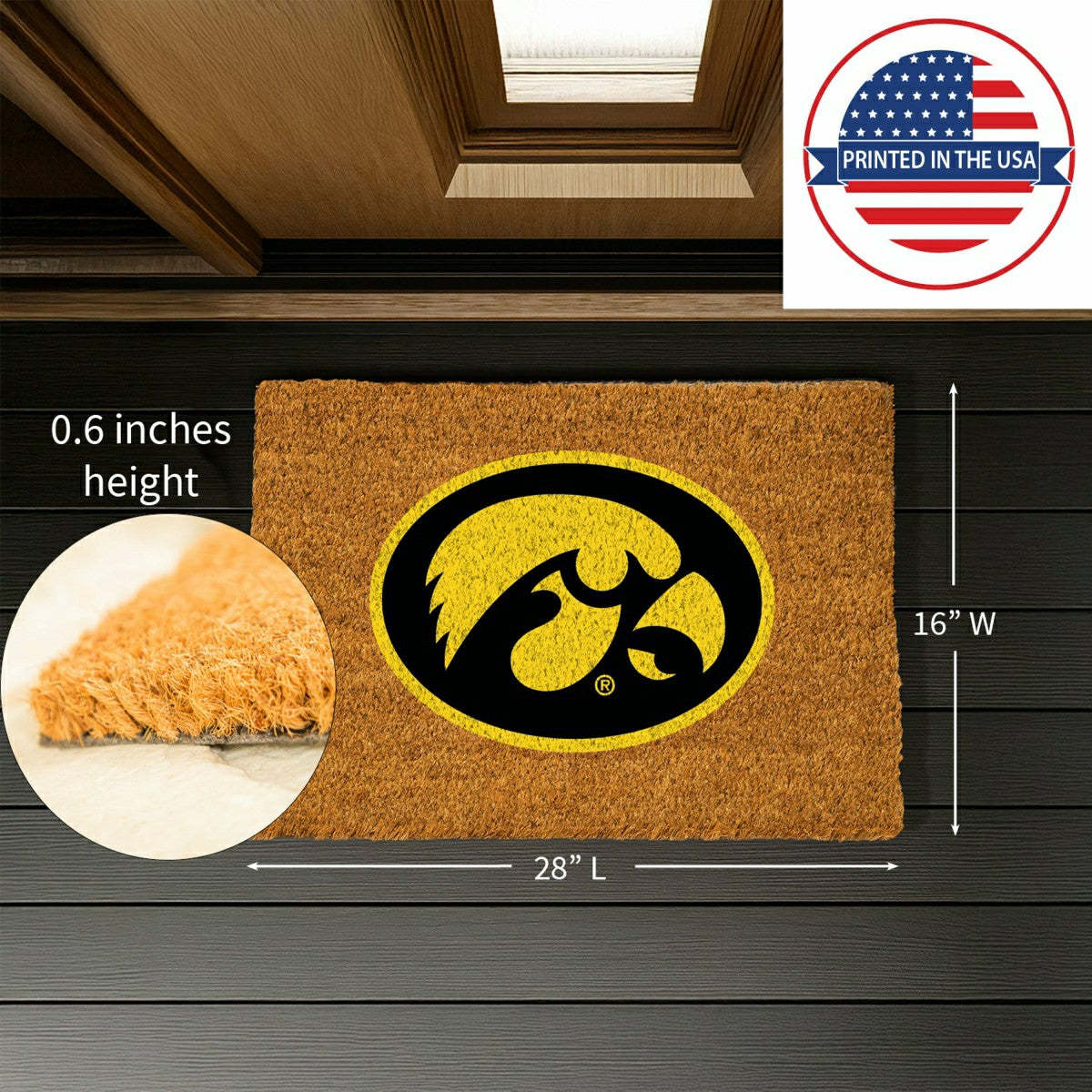 Coir Mat, 16"x28", University of Iowa - Collegiate