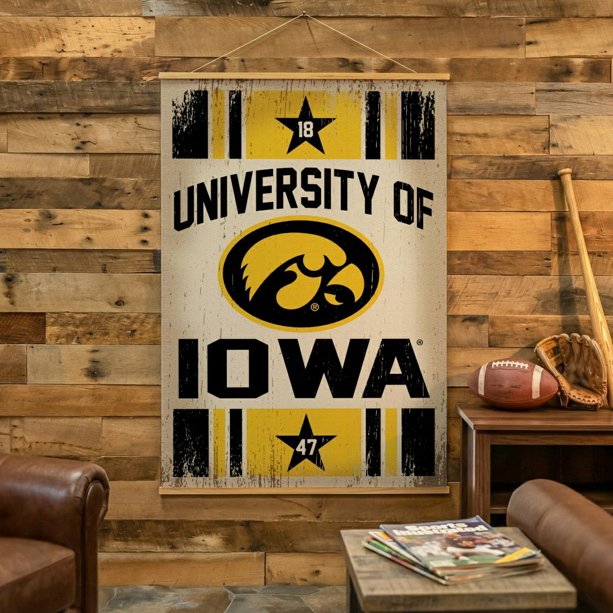 University of Iowa, Canvas Wall Tapestry, Large, 54x36 - Collegiate Home