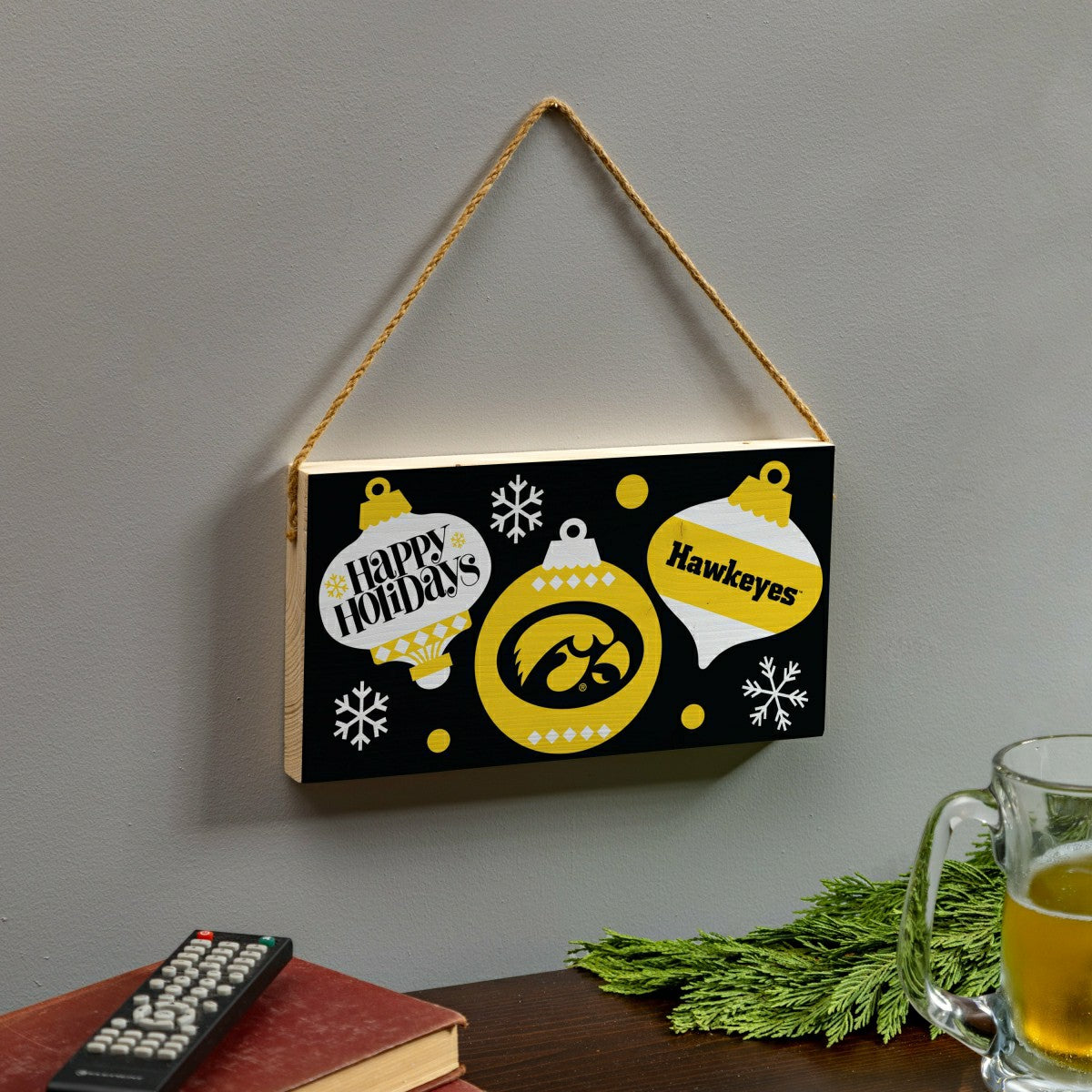 University of Iowa Holiday Wood Wall Sign, 6x11 - Collegiate Home