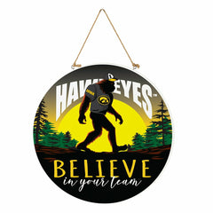 University of Iowa Bigfoot Round Door Décor with Hanging Rope, 18x18 - Collegiate Home