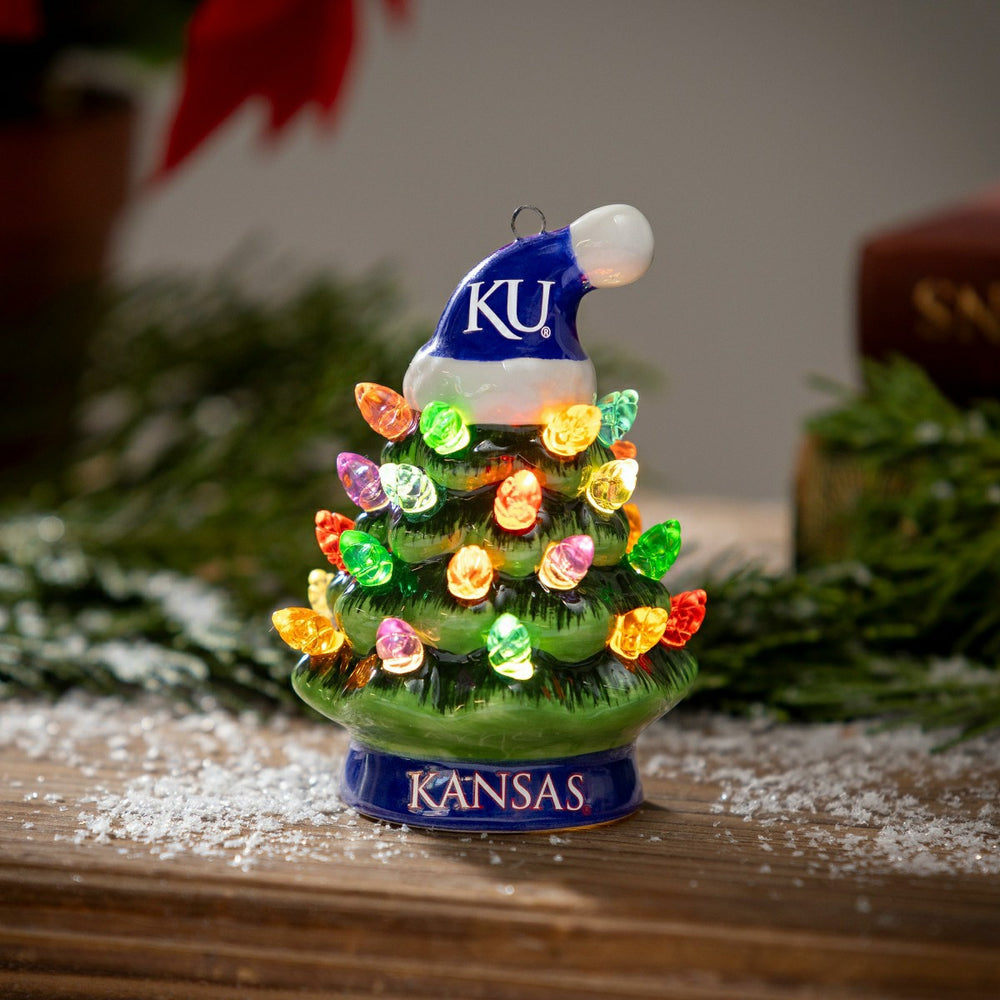 4" Mini LED Tabletop Christmas Tree, Set of 2, University of Kansas - Collegiate Home