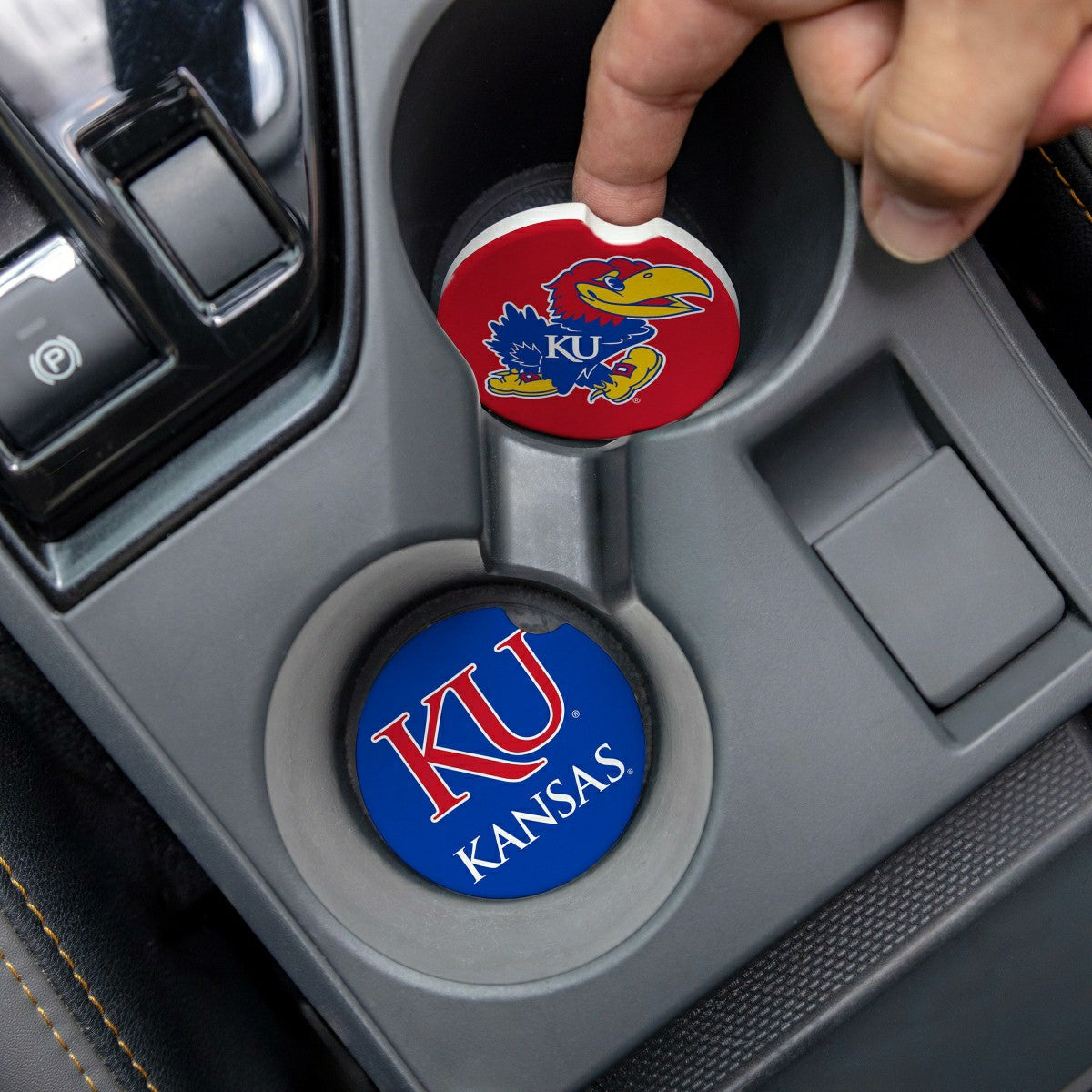 University of Kansas Car Coaster Set, 2pc - Collegiate Home
