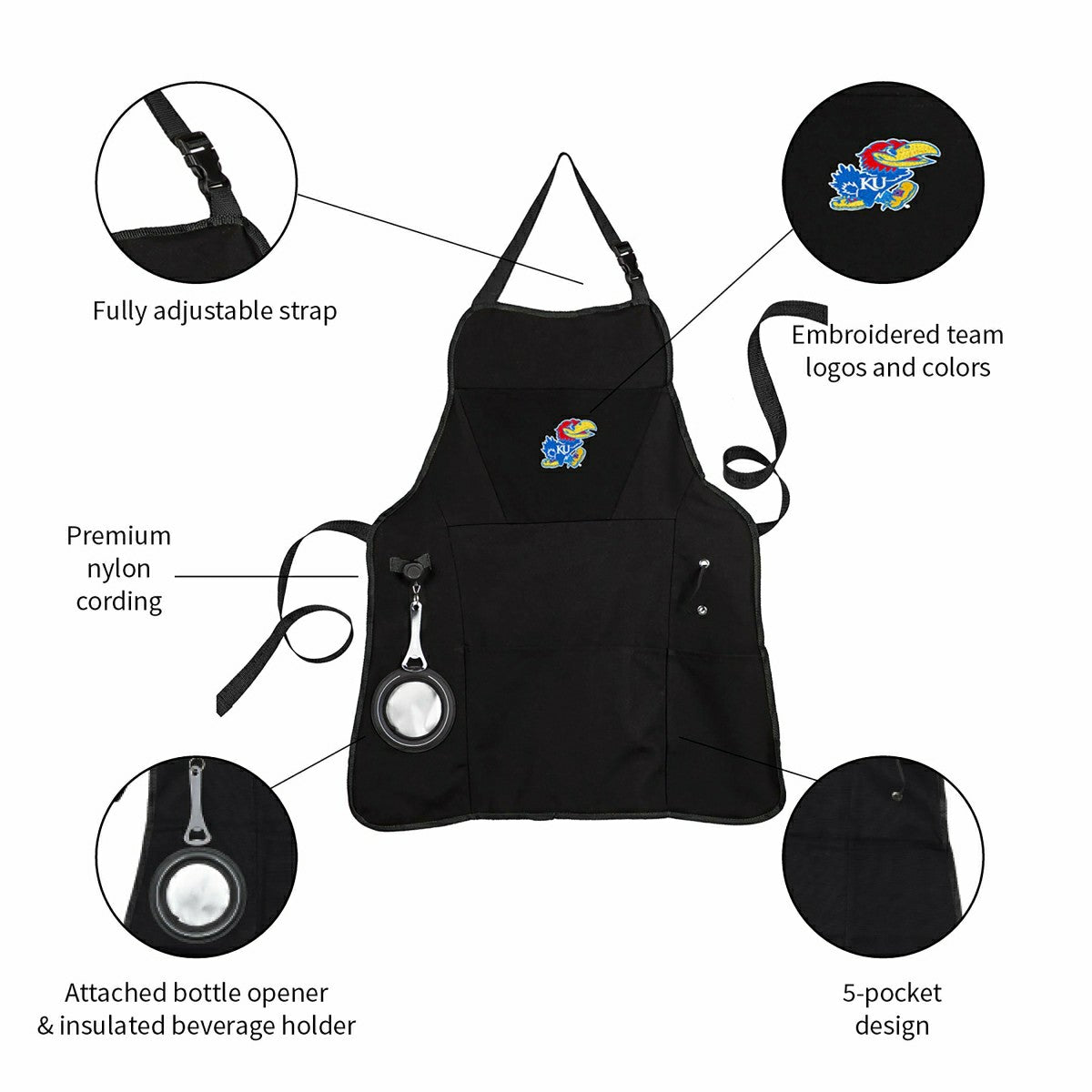 Grill Apron, Black, University of Kansas - Collegiate Home