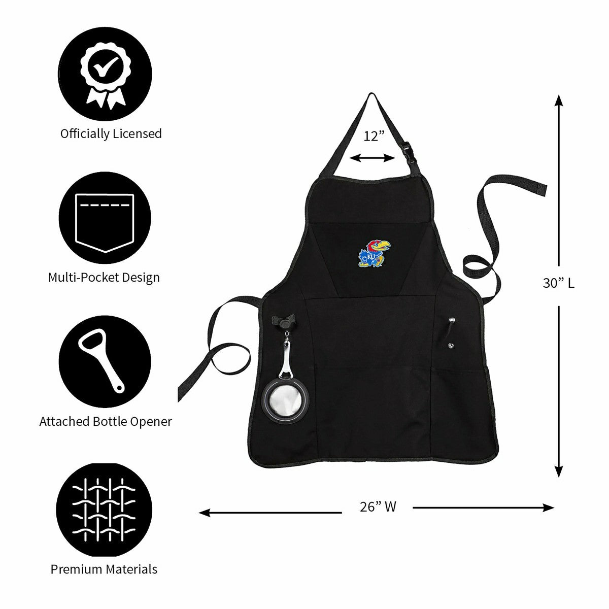 Grill Apron, Black, University of Kansas - Collegiate Home