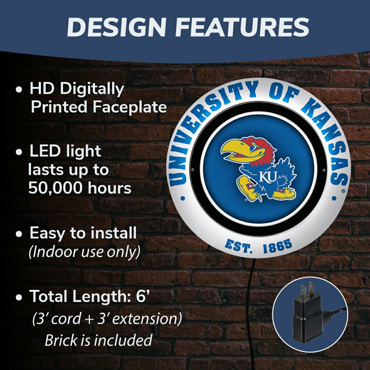 University of Kansas, Metal Lite, Round - Collegiate