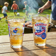 University of Kansas 16oz Glass pint, Set of 2 - Collegiate Home