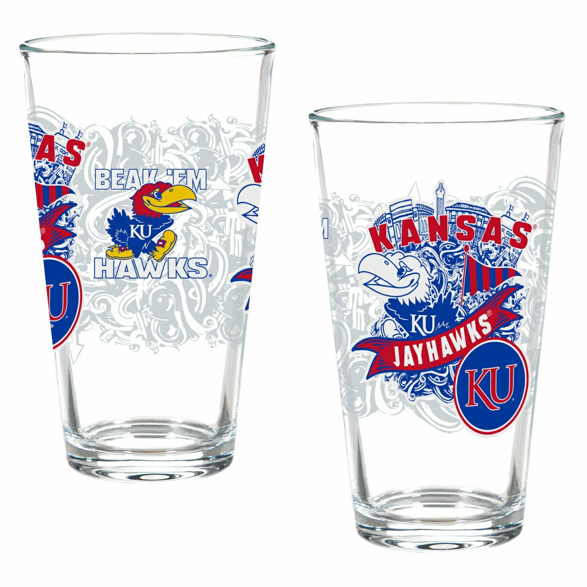 University of Kansas 16oz Glass pint, Set of 2 - Collegiate Home