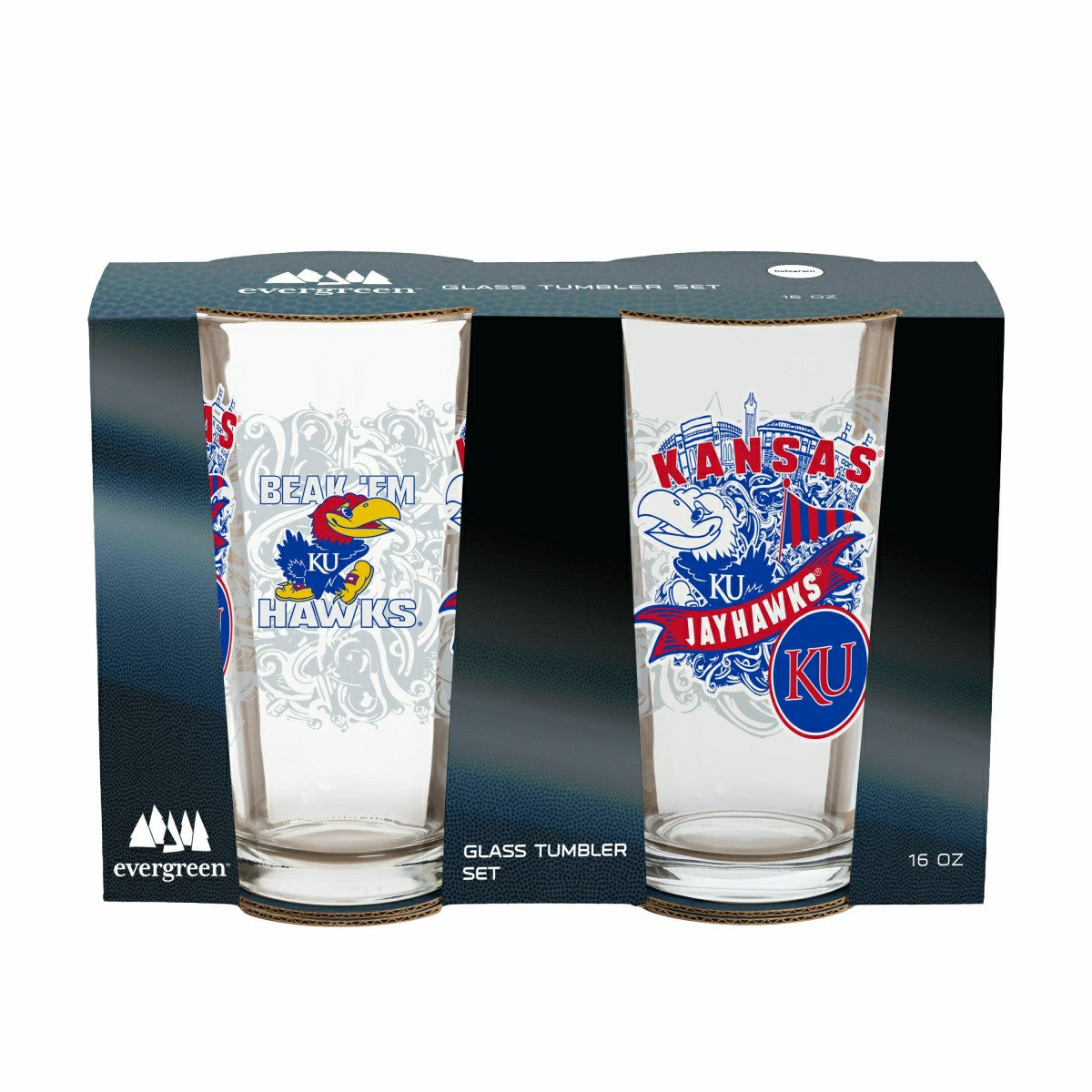 University of Kansas 16oz Glass pint, Set of 2 - Collegiate Home