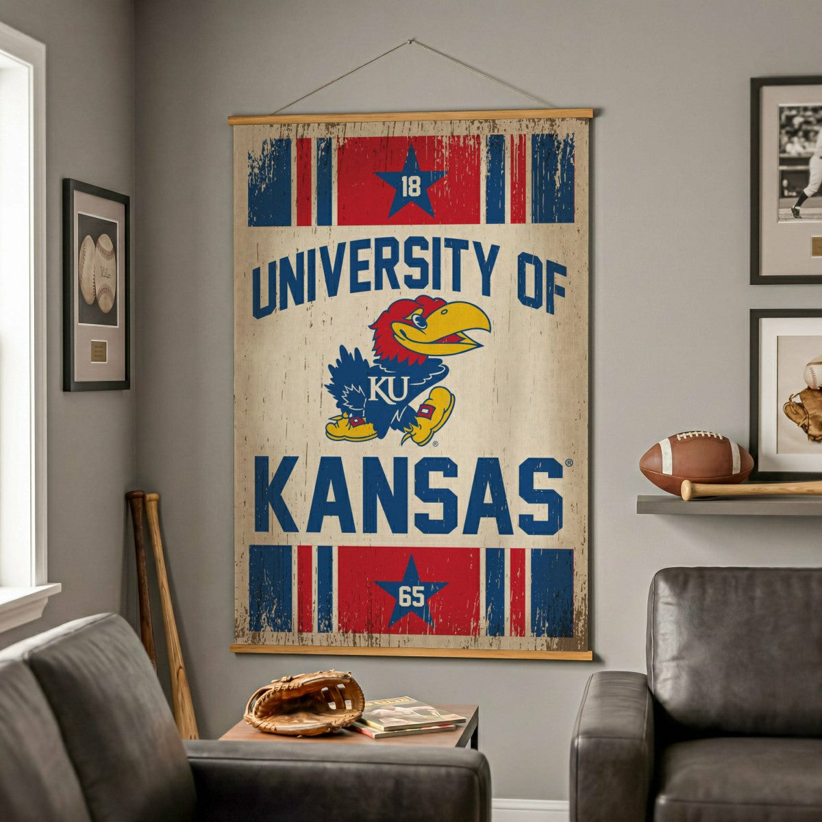 University of Kansas, Canvas Wall Tapestry, Large, 54x36 - Collegiate Home