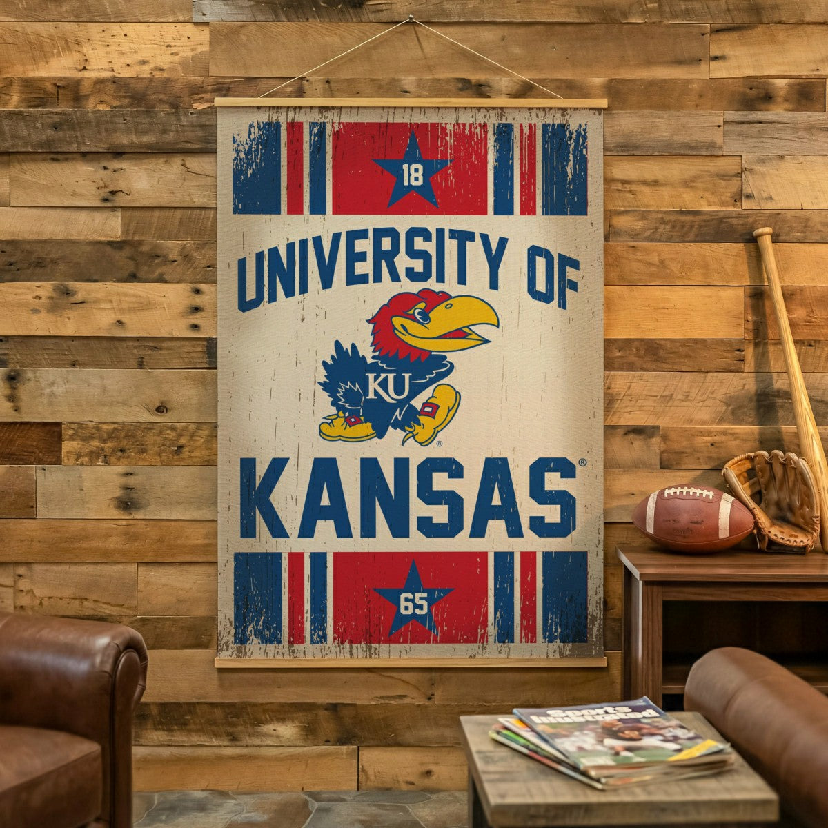 University of Kansas, Canvas Wall Tapestry, Large, 54x36 - Collegiate Home