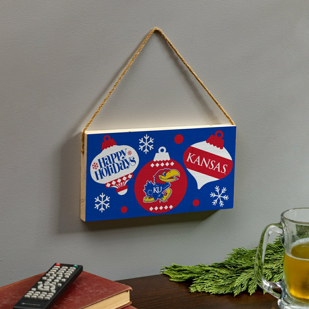 University of Kansas Holiday Wood Wall Sign, 6x11 - Collegiate Home
