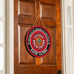 Louisiana at Lafayette University Round Door Décor with Hanging Rope, 18x18 - Collegiate Home