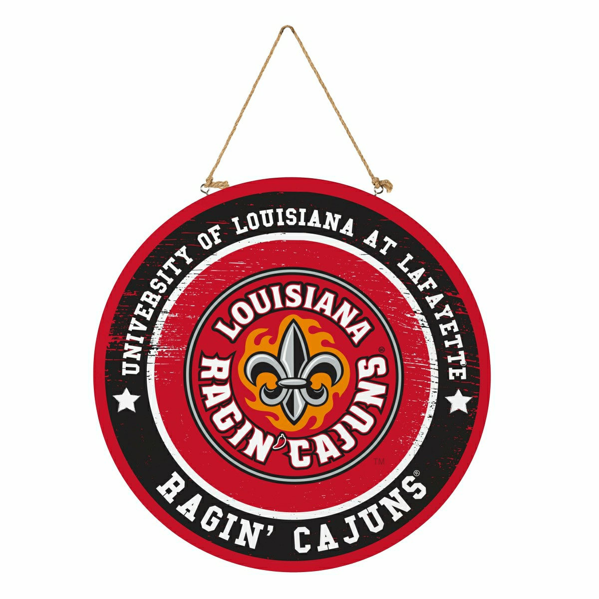 Louisiana at Lafayette University Round Door Décor with Hanging Rope, 18x18 - Collegiate Home