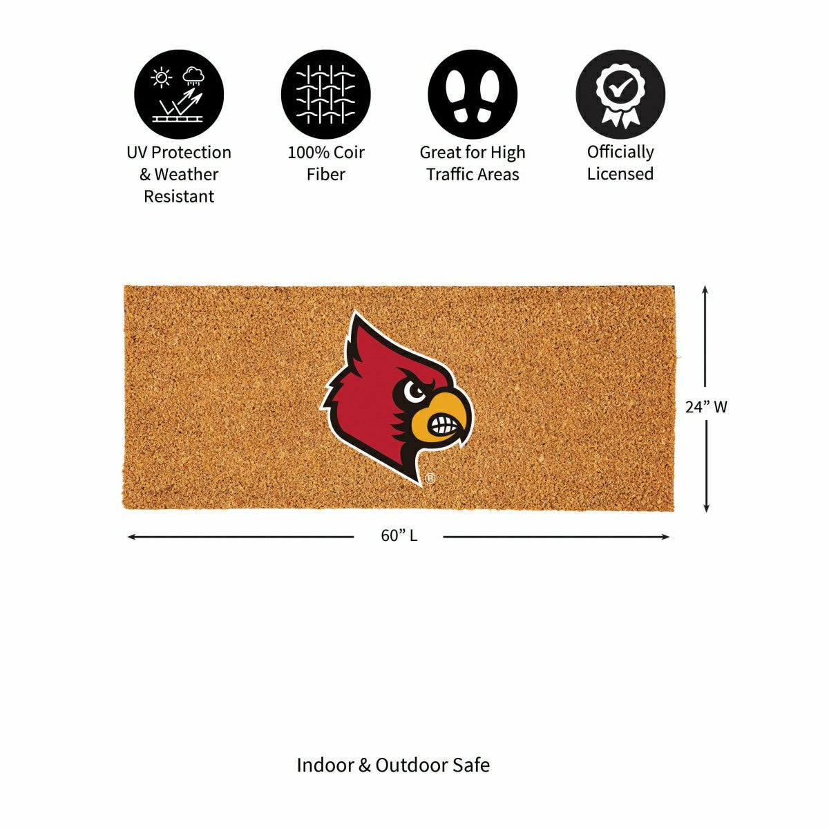 University of Louisville Extra Large Full Color Coir Mat, 60"x24" - Collegiate