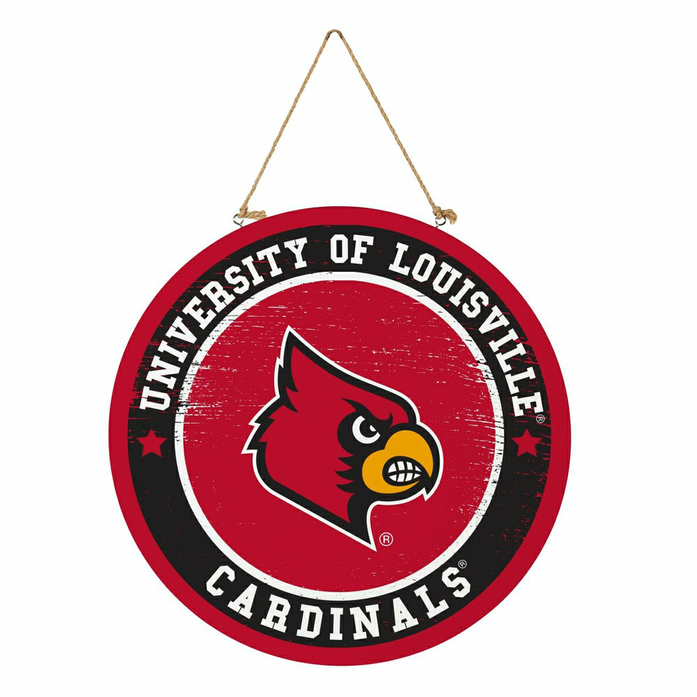 University of Louisville Round Door Décor with Hanging Rope, 18x18 - Collegiate Home