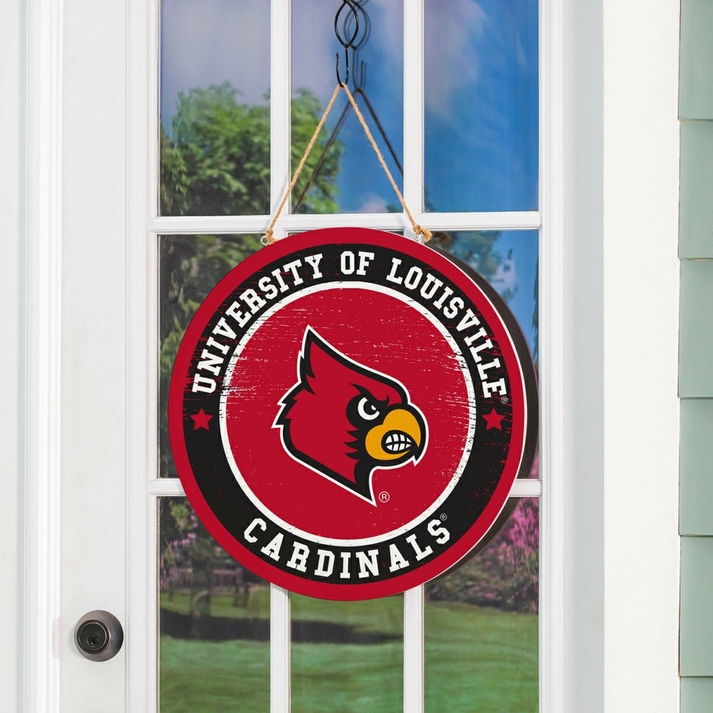 University of Louisville Round Door Décor with Hanging Rope, 18x18 - Collegiate Home