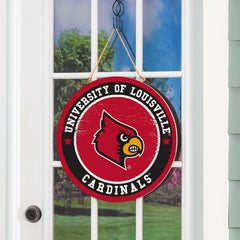 University of Louisville Round Door Décor with Hanging Rope, 18x18 - Collegiate Home