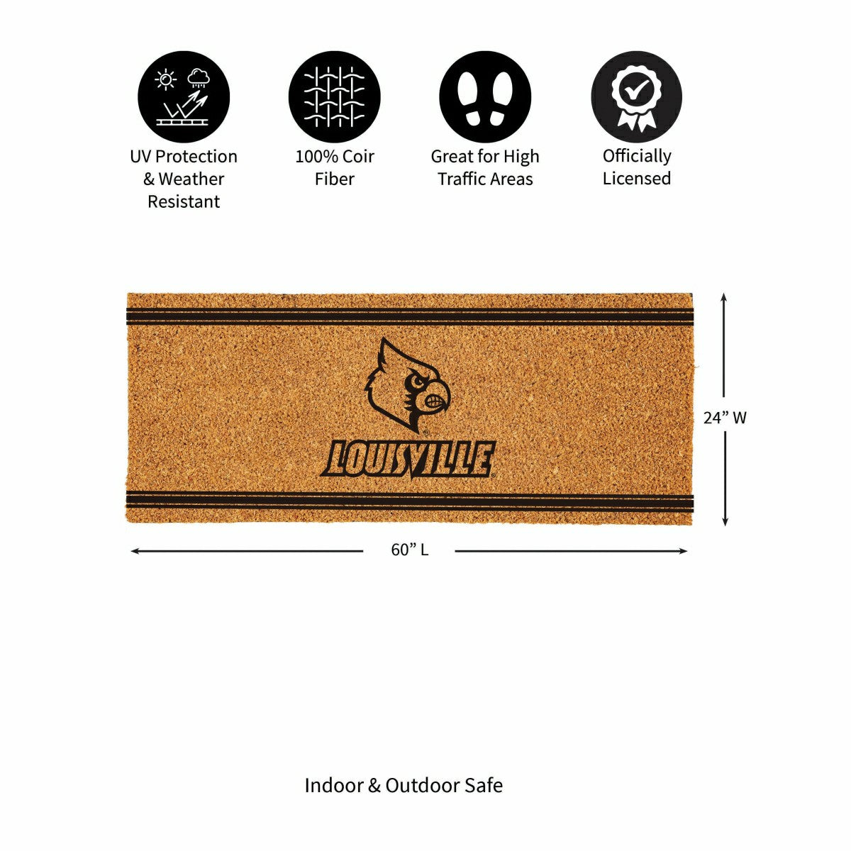 University of Louisville Extra Large One Color Coir Mat, 60"x24" - Collegiate