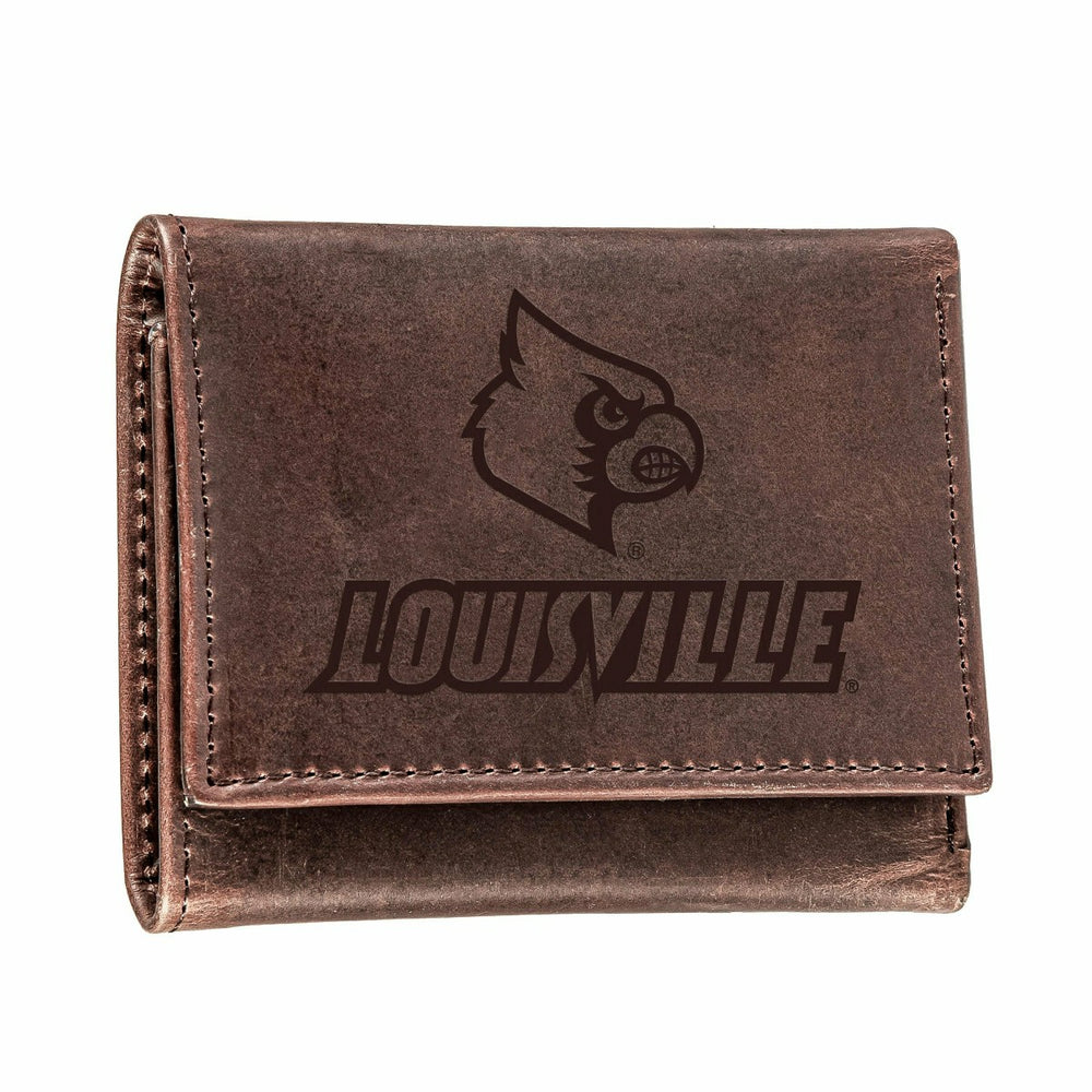 University of Louisville, Tri-Fold Wallet, Brown, CH, 100% Genuine Lea - Collegiate Home