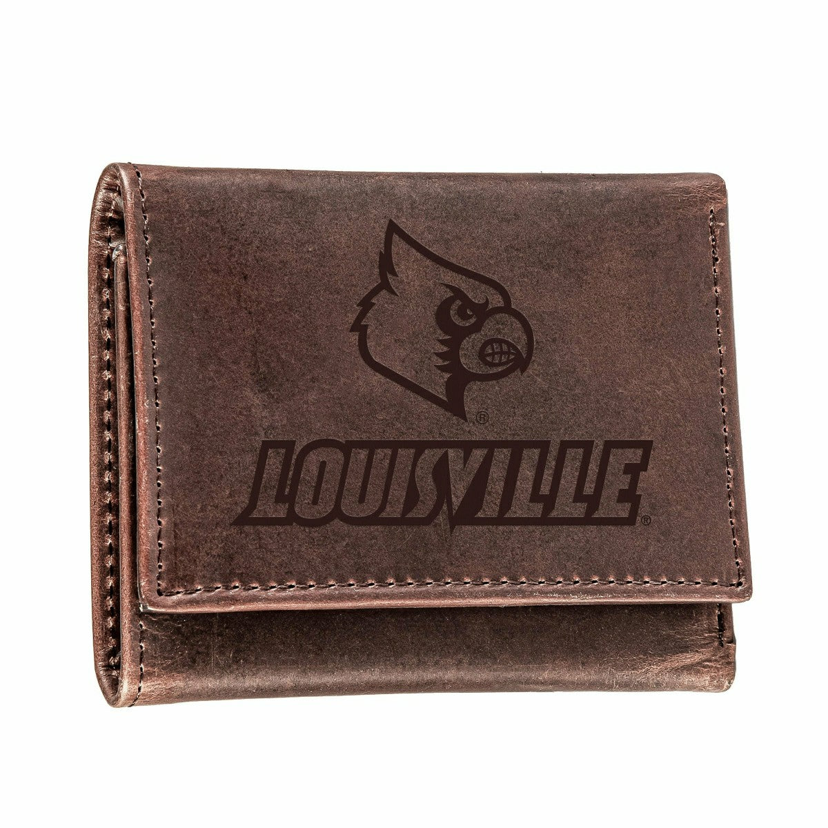 University of Louisville, Tri-Fold Wallet, Brown, CH, 100% Genuine Lea - Collegiate Home