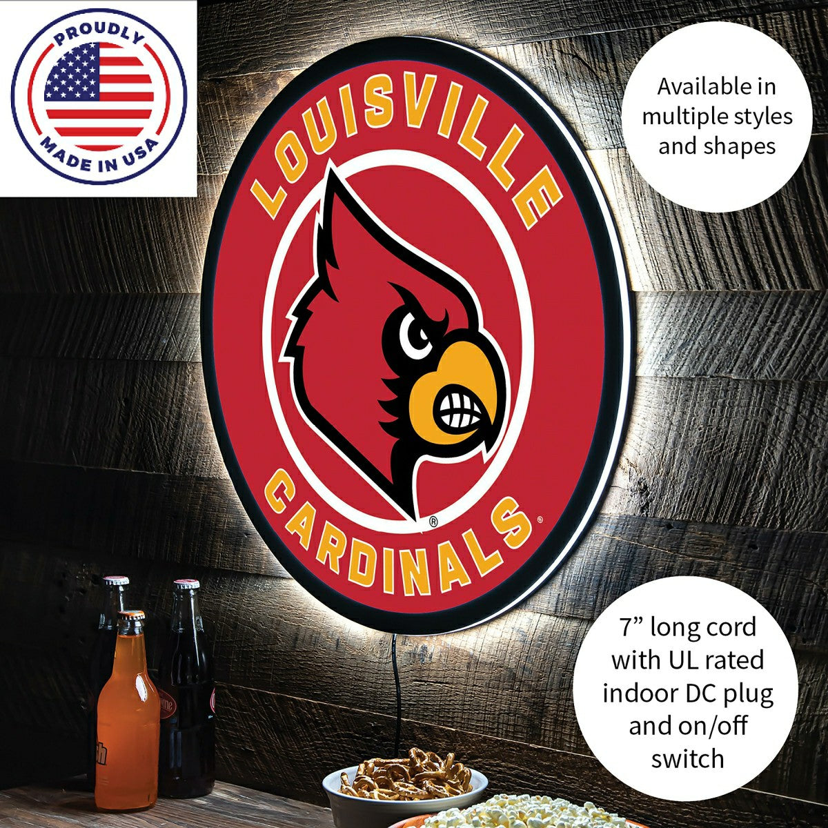 LED Wall Decor, Round, University of Louisville - Collegiate Home