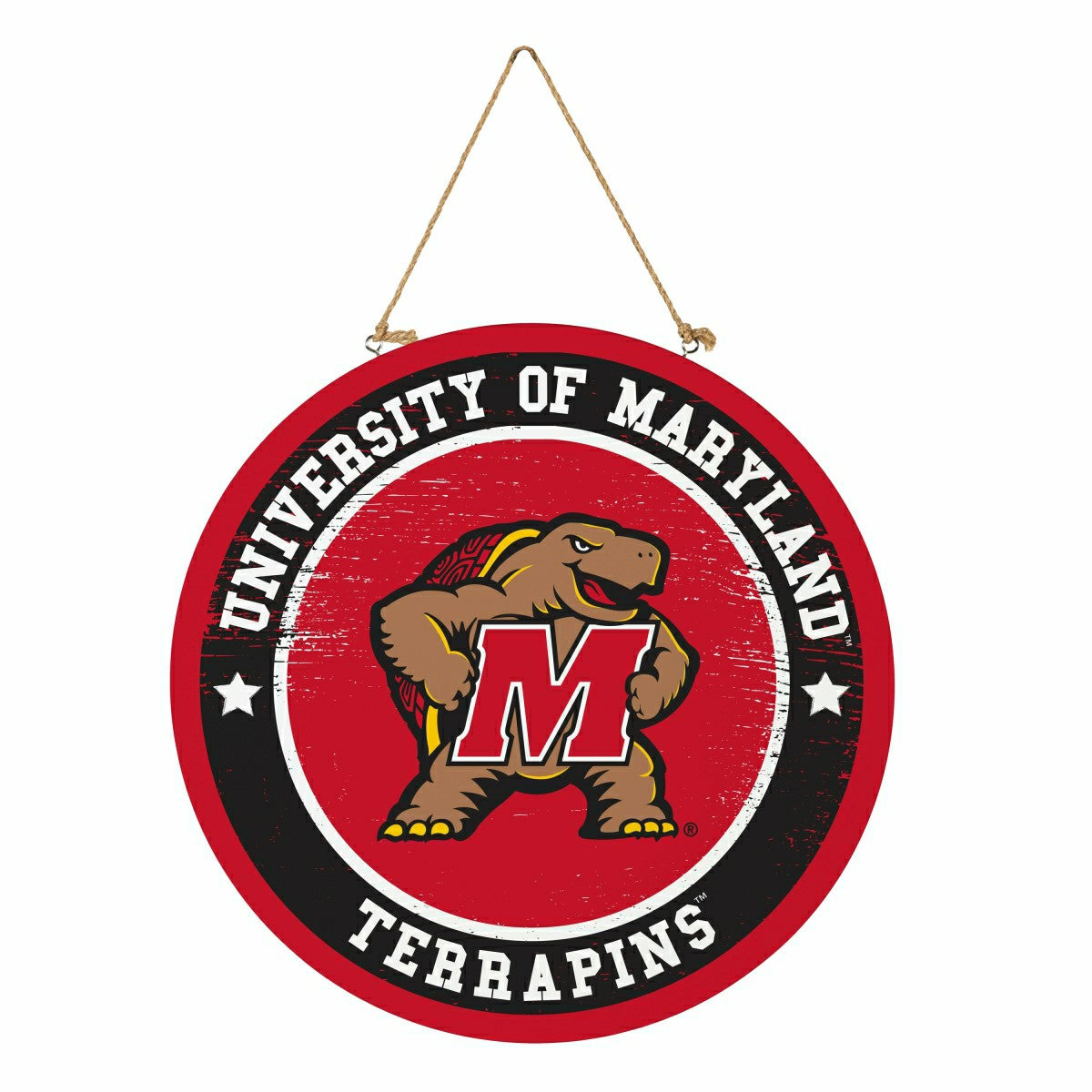 University of Maryland Round Door Décor with Hanging Rope, 18x18 - Collegiate Home
