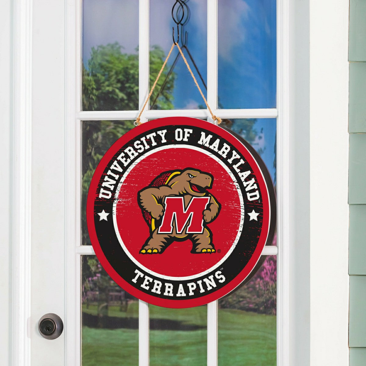 University of Maryland Round Door Décor with Hanging Rope, 18x18 - Collegiate Home