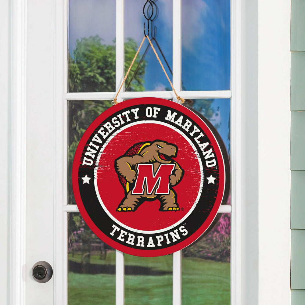 University of Maryland Round Door Décor with Hanging Rope, 18x18 - Collegiate Home