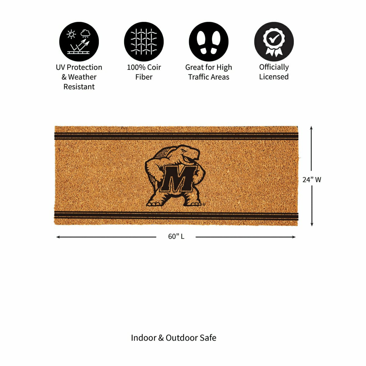 University of Maryland Extra Large One Color Coir Mat, 60"x24" - Collegiate
