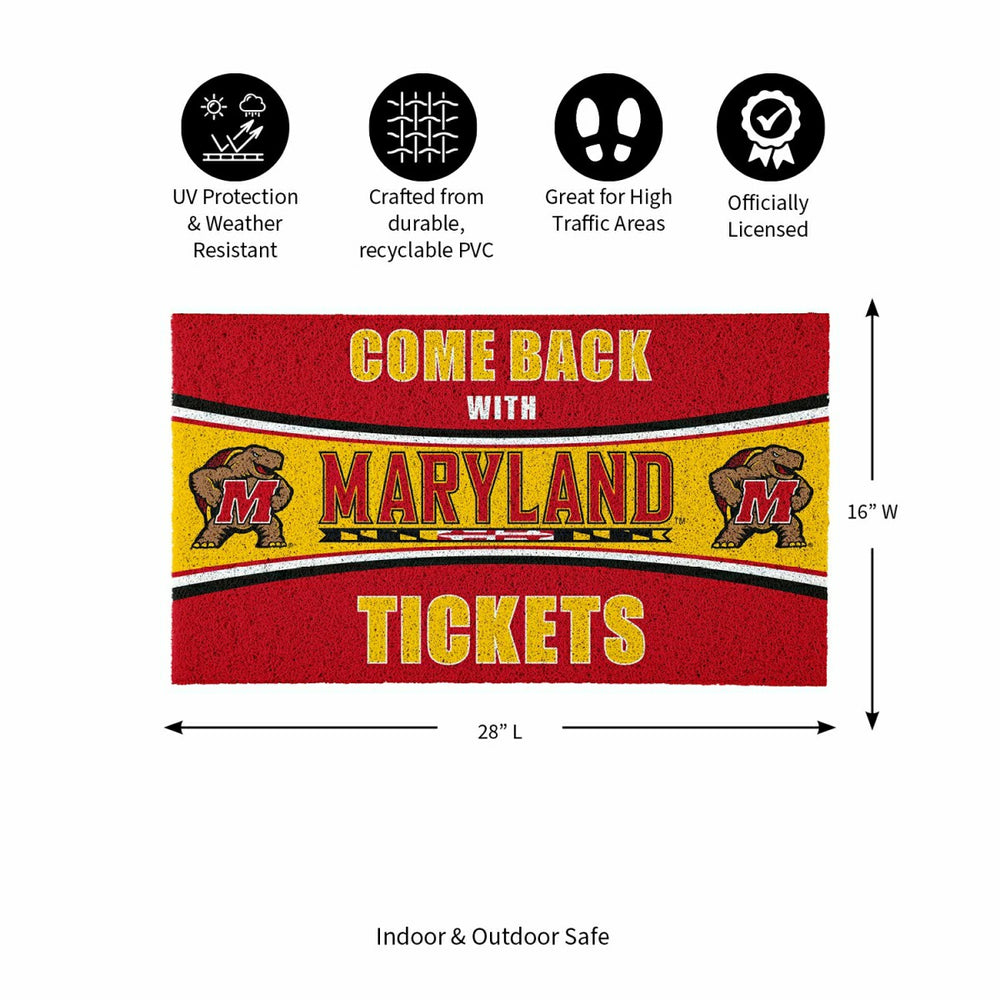 28" x 16" PVC Trapper Mat, Come Back with Tickets, University of Maryl - Collegiate