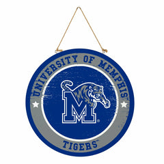 University of Memphis Round Door Décor with Hanging Rope, 18x18 - Collegiate Home