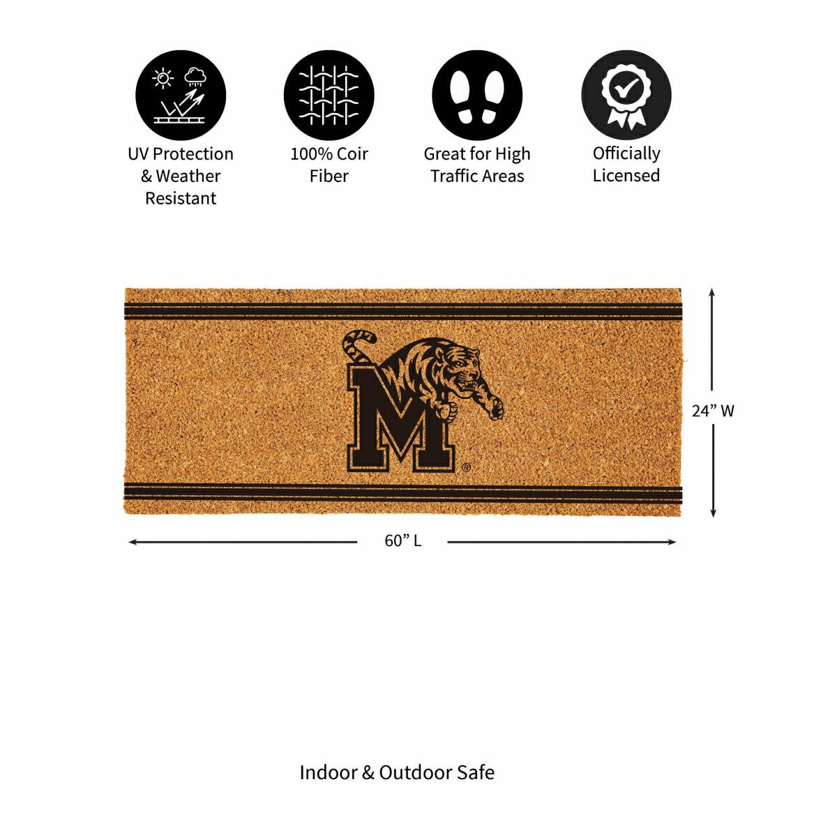 University of Memphis Extra Large One Color Coir Mat, 60"x24" - Collegiate
