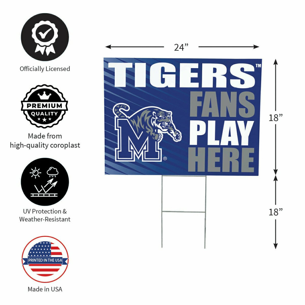 University of Memphis Coroplast Yard Sign "Fans Play Here" - Collegiate Home