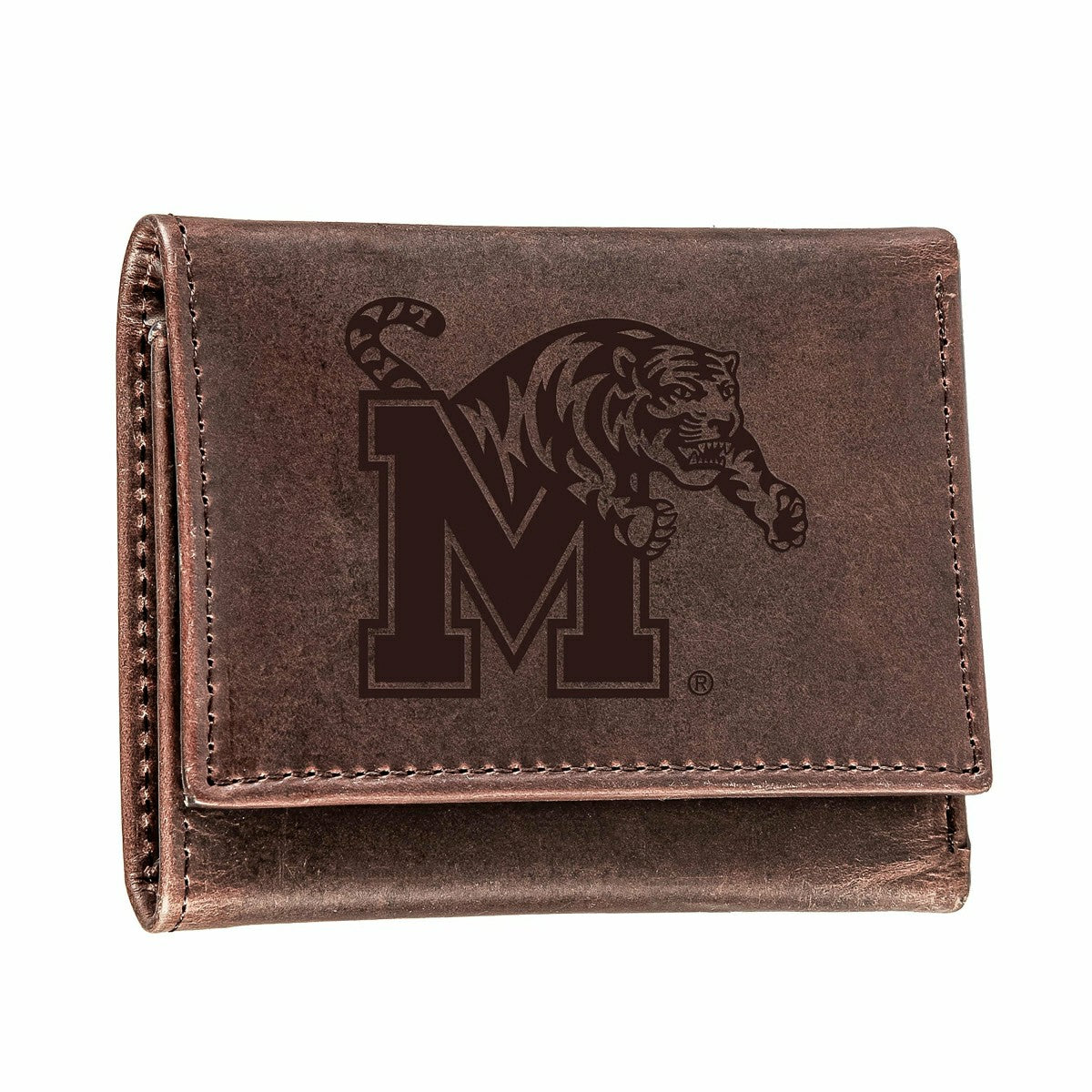 University of Memphis, Tri-Fold Wallet, Brown, CH, 100% Genuine Leathe - Collegiate Home